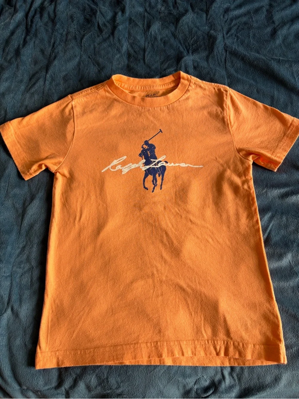 Ralph Lauren Orange Short Sleeve Big Pony Logo Tee with Blue Logo